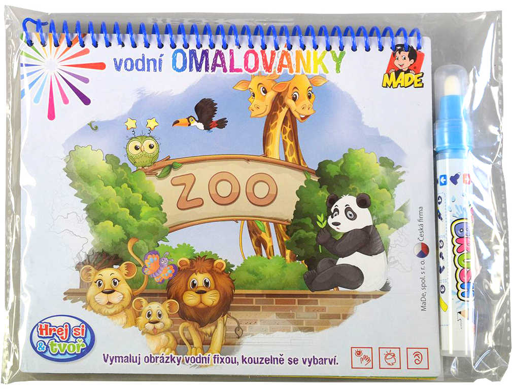 Kouzelné malování vodou 20x16cm zvířátka ze ZOO set s vodní fixou