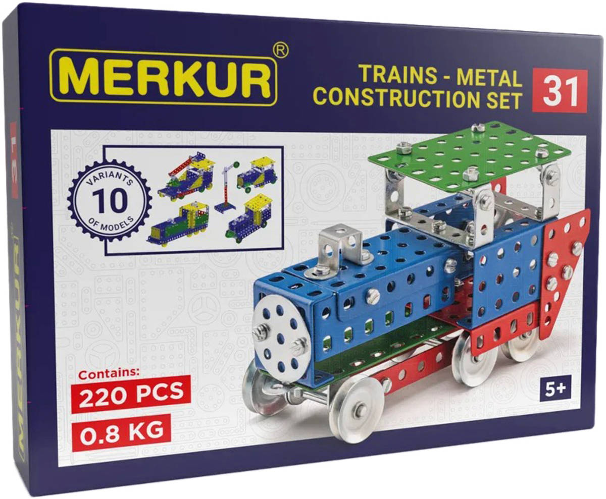 MERKUR M 031 Vláček Železniční modely 220 dílků *KOVOVÁ STAVEBNICE*