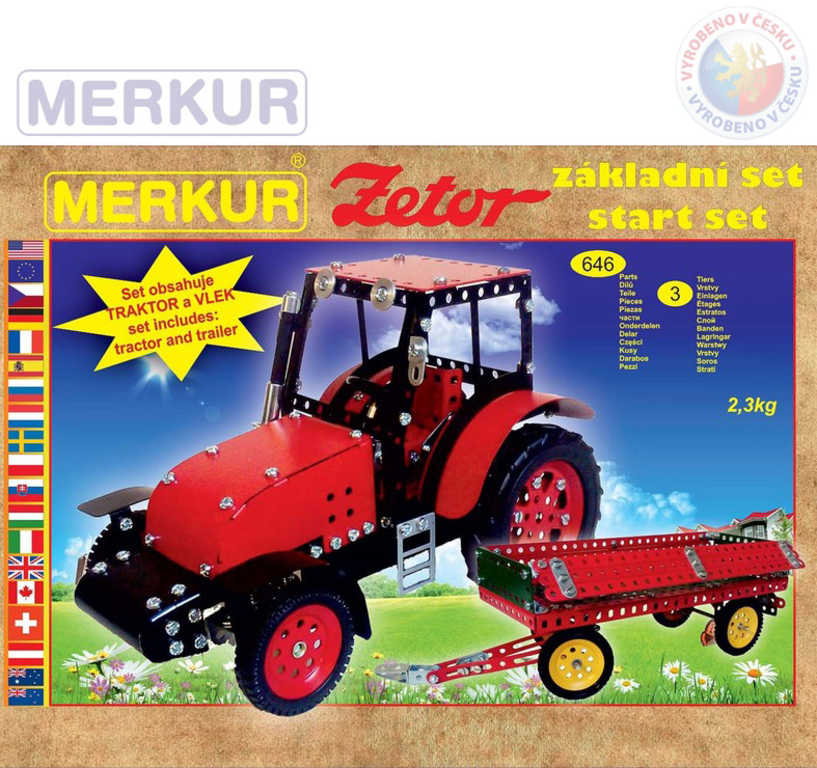 MERKUR Zetor základní set traktor + vlek 646 dílků *KOVOVÁ STAVEBNICE*