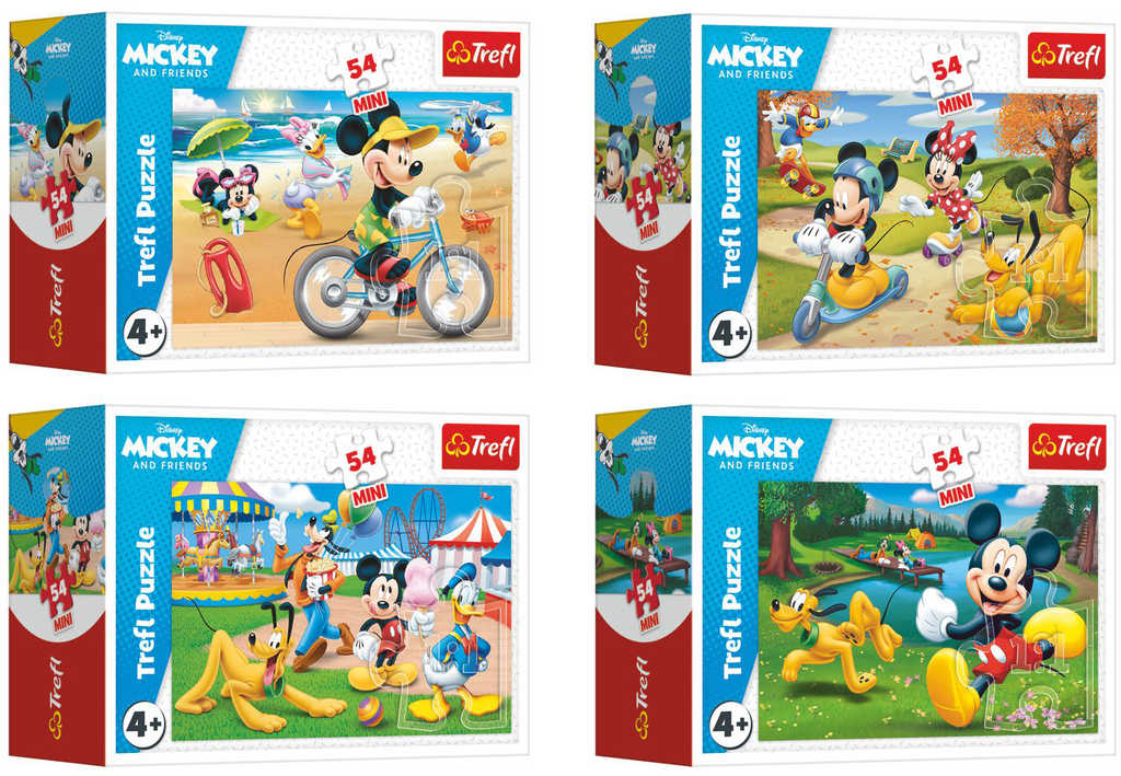 TREFL PUZZLE Mickey Mouse Den s přáteli mini 20x13cm 54 dílků 4 druhy