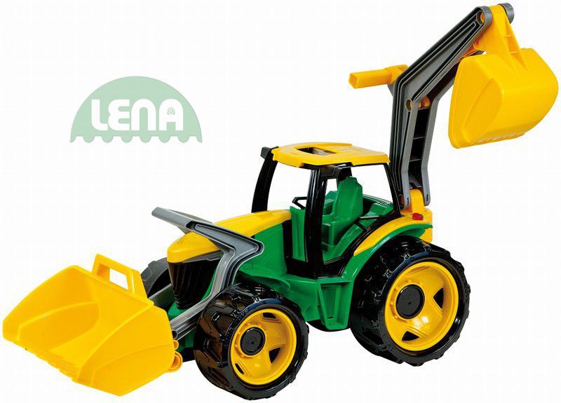 LENA Traktor na písek se lžící a bagrem zelenožlutý plast