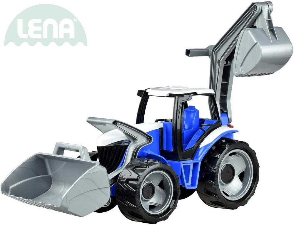 LENA Traktor se lžící a bagrem 107cm modro-šedý plast 02081