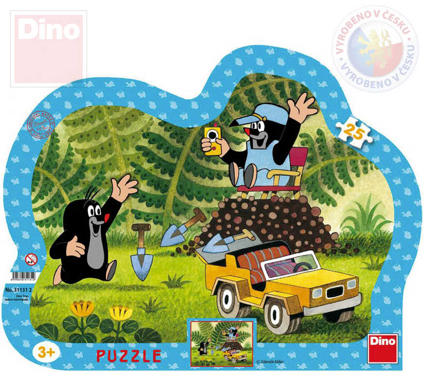 DINO Puzzle obrysové Krtek (Krteček) se žlutým autem 31x23cm skládačka 25 dílků