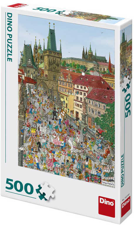 DINO Puzzle 500 dílků Praha Mostecká věž kreslená 33x47cm skládačka v krabici