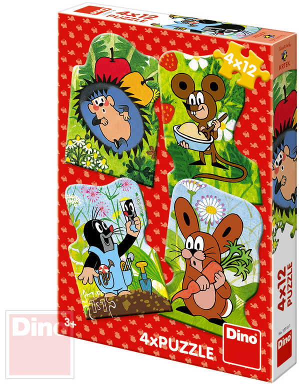 DINO Puzzle 4x12 dílků obrysové Krtek (Krteček) 13x19cm skládačka 4v1