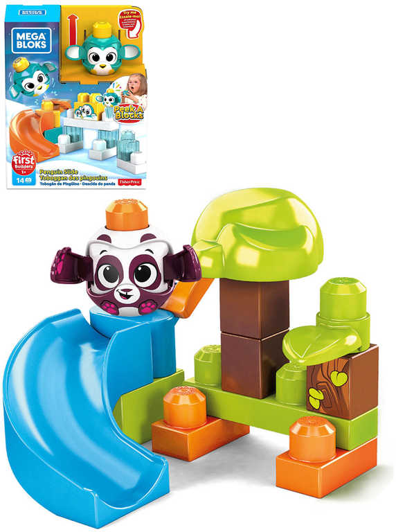 MEGA BLOKS Velká skluzavka baby stavebnice Peek A Blocks set 13 dílků + zvířátko