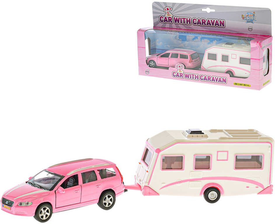 Set auto Volvo V70 + karavan 30cm model kovový zpětný chod v krabici