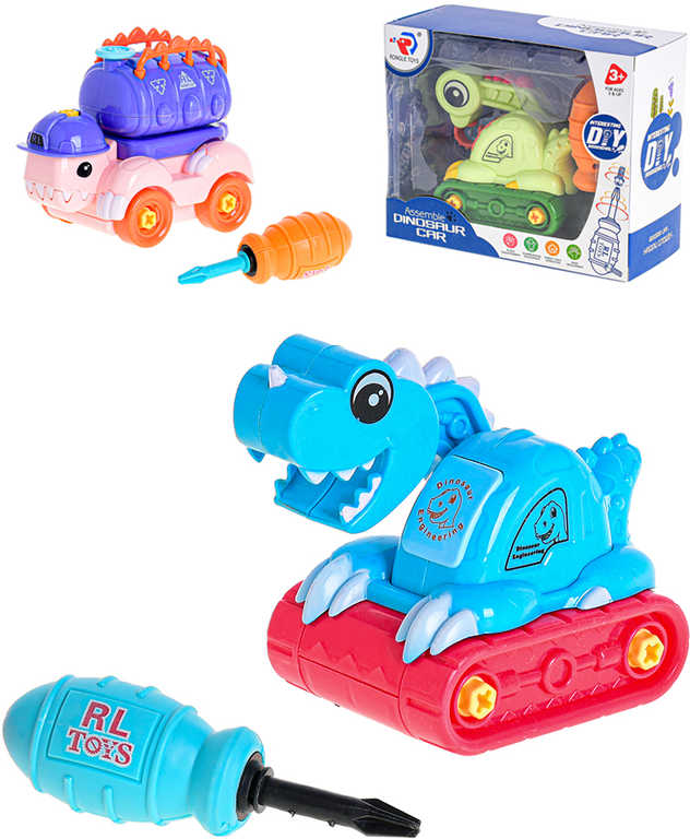 Auto montážní dinosaurus 11cm šroubovací set s nástrojem 4 druhy plast