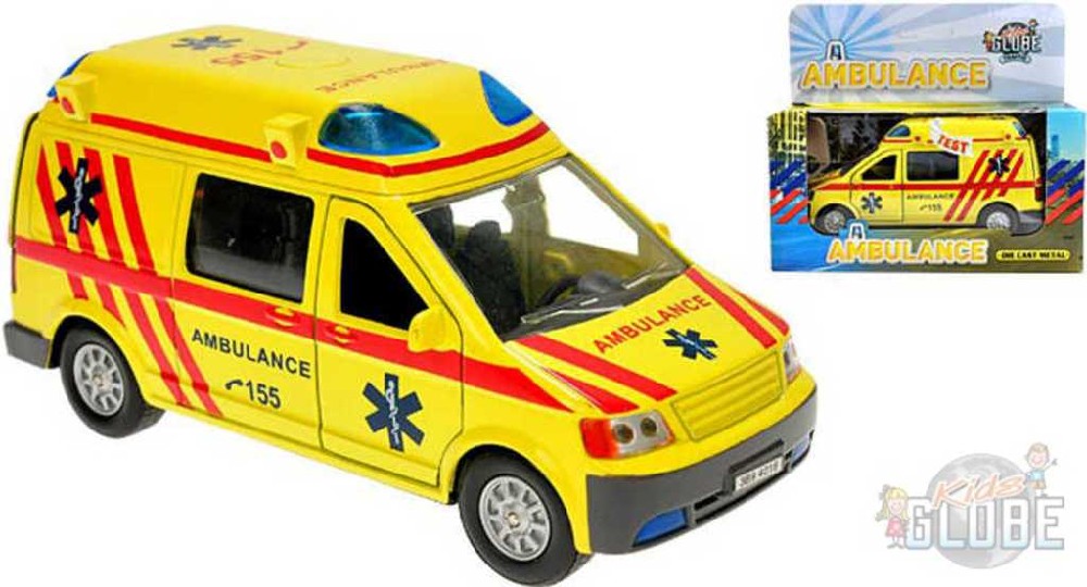 KIDS GLOBE Ambulance auto kovové 14 cm PB sanitka se zvukem a světlem