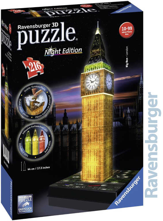 RAVENSBURGER Puzzle 3D Big Ben noční edice na baterie Světlo 216 dílků