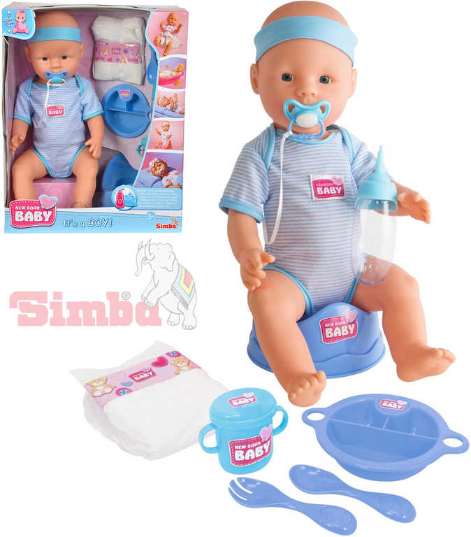 SIMBA New Born Baby panenka miminko chlapeček 43cm pije čůrá set s doplňky