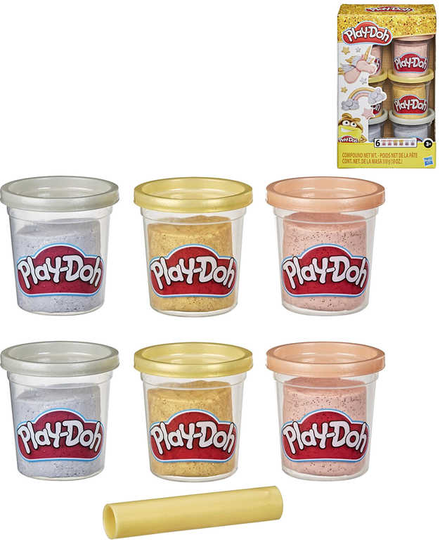 HASBRO PLAY-DOH Sada kelímků zlatá stříbrná růžová modelína 6ks s nástrojem