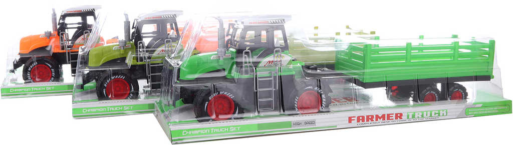 Traktor farmářský set s vlečkou volný chod 48cm 3 barvy plast v blistru