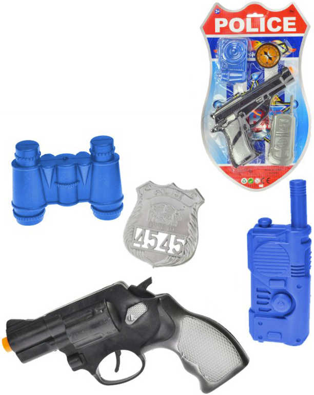 Pistole policejní klapací 18cm + foťák/dalekohled set s doplňky 4ks na kartě