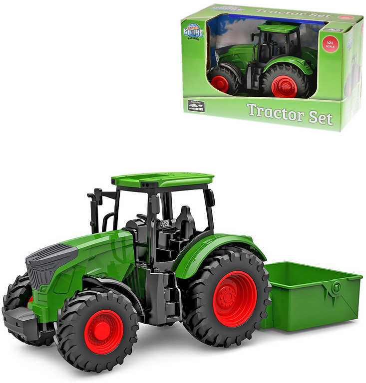 Traktor zelený 28cm set se sklápěčkou volný chod plast v krabici