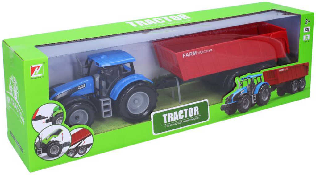 Traktor na setrvačník set s vlečkou 42cm v krabici plast