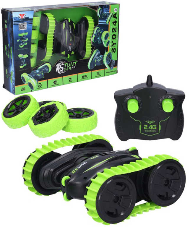 RC Akrobatické auto 2v1 pásy/kola na vysílačku 2,4GHz 18cm na baterie Světlo