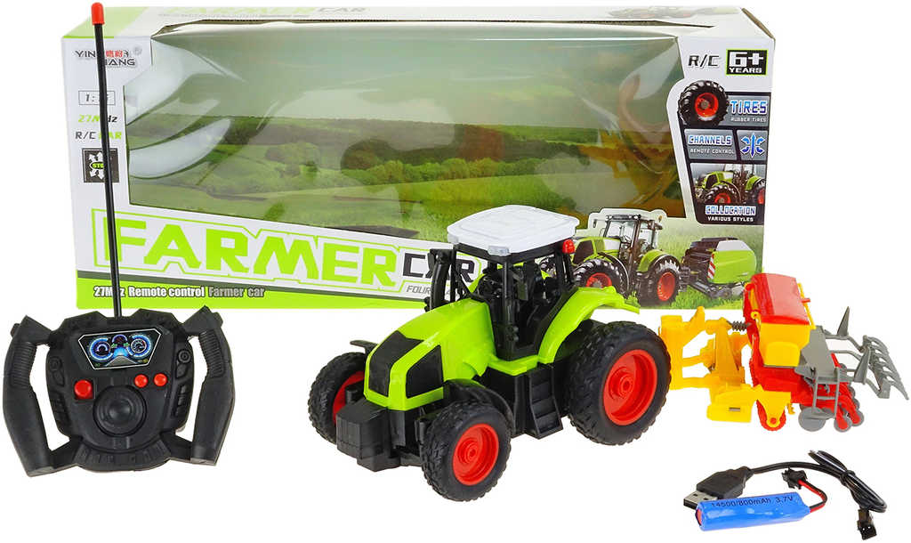 RC Traktor s lištou na vysílačku 27MHz 1:16 na baterie USB Světlo Zvuk