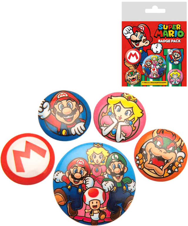 Odznaky kulaté Super Mario 2,5-4cm set 4ks