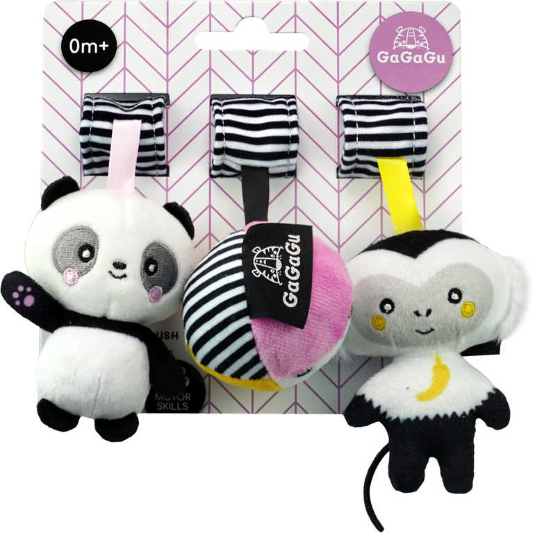 GaGaGu Závěsná hračka baby set opice, panda, míč pro miminko PLYŠ