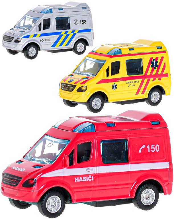 Auto hasiči / policie / ambulance sanitka CZ zpětný chod 8cm 3 druhy kov