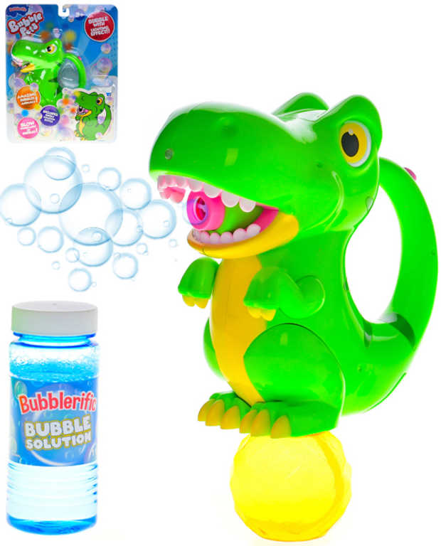 Bublifukovač pistolka s náplní 118ml dinosaurus 20cm na baterie Světlo