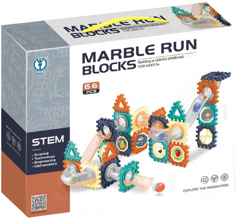 Kuličkodráha Marble Run Blocks 2D/3D stavebnice 66 dílků v krabici