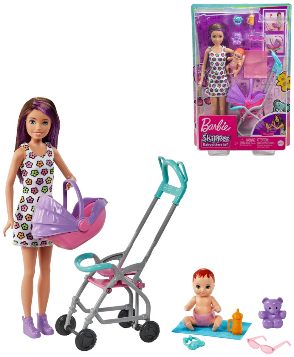 MATTEL BRB Barbie panenka chůva herní set s kočárkem a doplňky