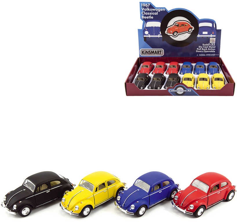 KINSMART Auto hippies model VW Classical Beetle kov 13cm zpětný nátah 4 barvy