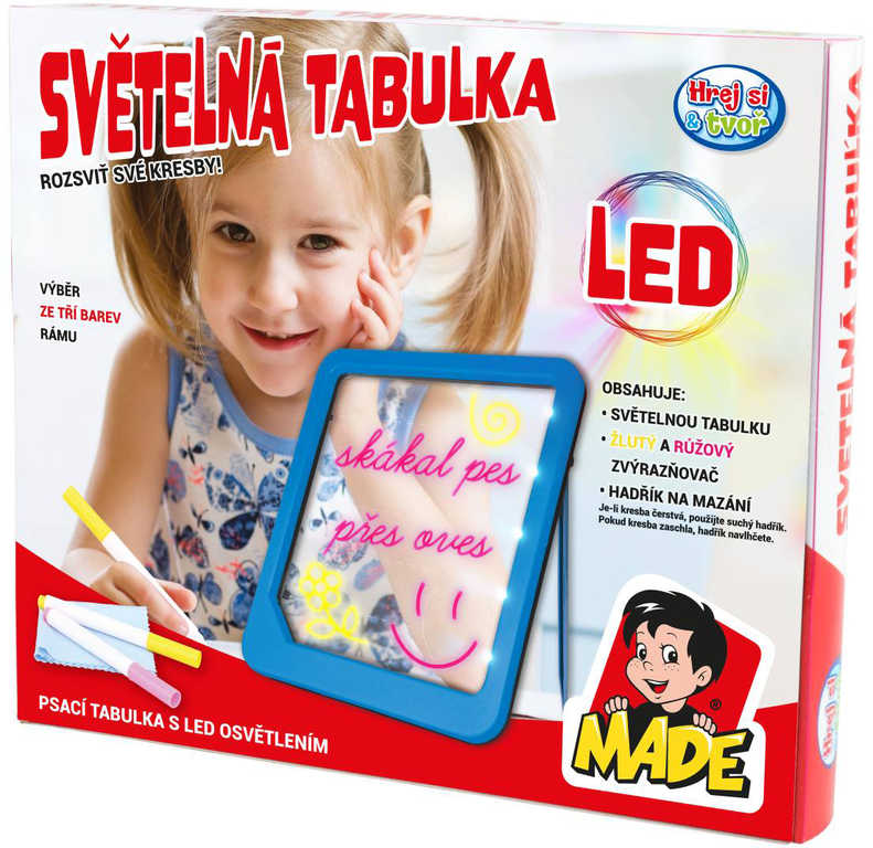 Tabulka světelná kreslicí set s fixy a hadříkem na baterie LED Světlo 3 barvy