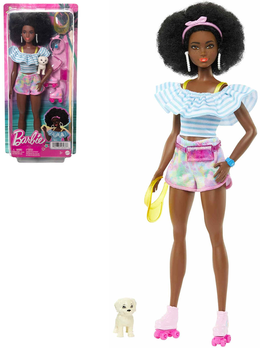 MATTEL BRB Barbie Deluxe panenka trendy bruslařka set s pejskem a doplňky