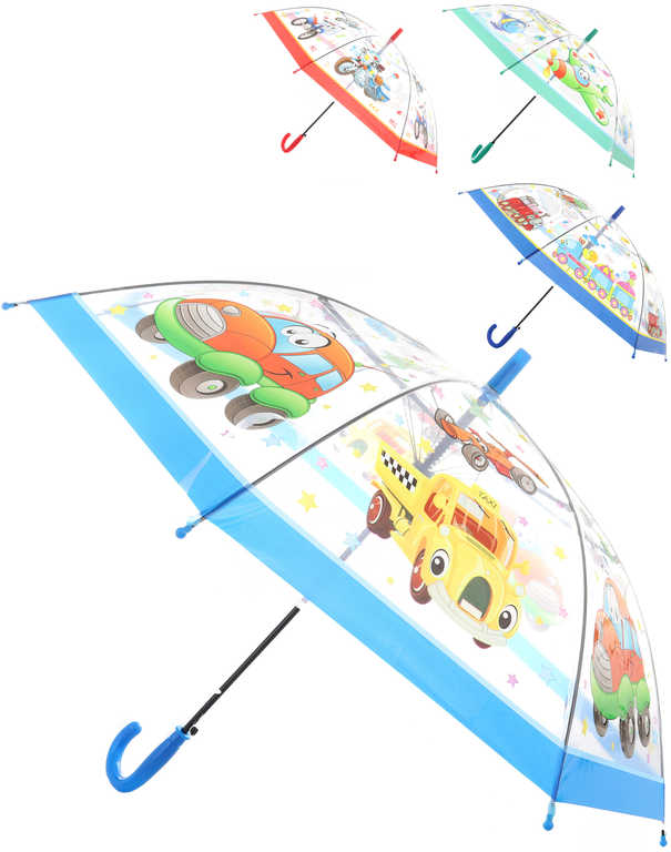Deštník dětský vystřelovací dopravní prostředky různé druhy transparentní