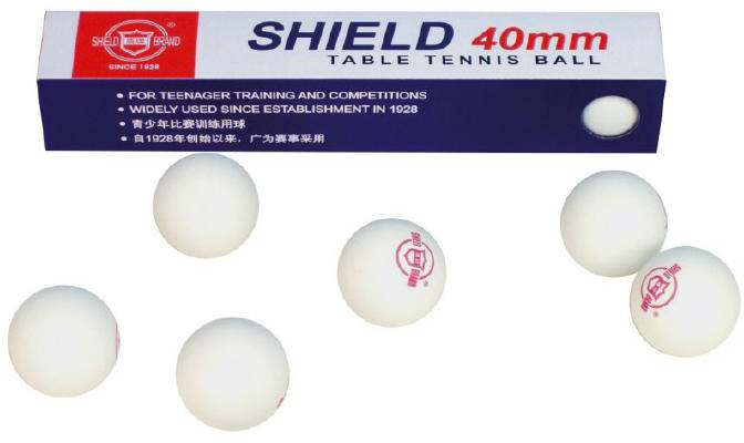 Míčky na stolní tenis ping pong Shield bílé set 6ks 4cm krabička