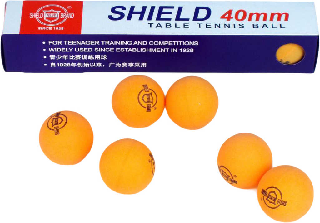 Míčky na stolní tenis ping pong Shield oranžové set 6ks 4cm krabička