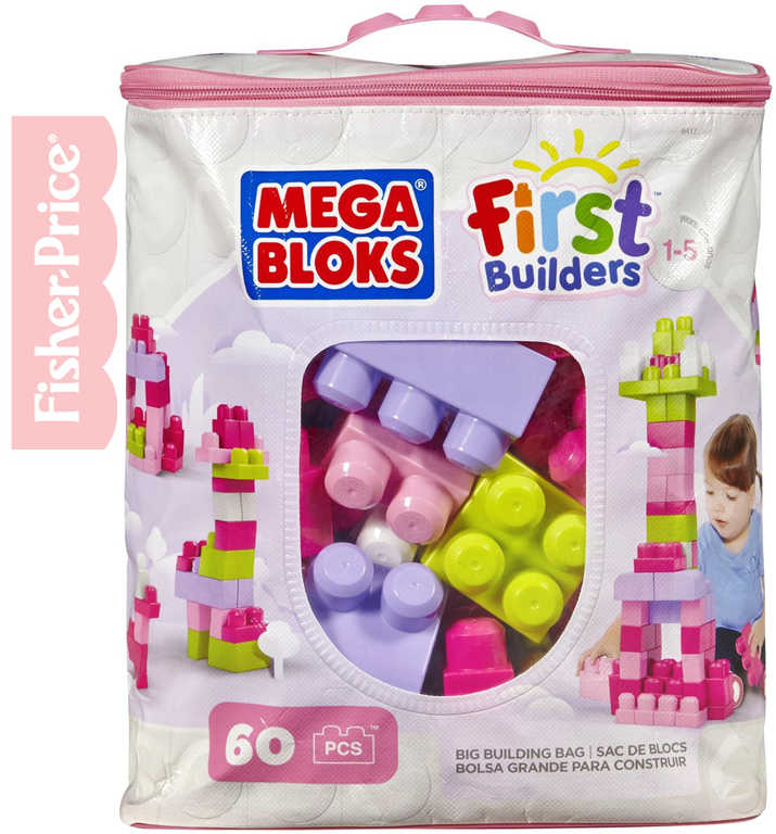 FISHER PRICE MEGA BLOKS Stavebnice 60 dílků v plastové tašce pro holky