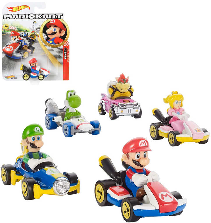 MATTEL HOT WHEELS Auto Super Mario Kart s postavičkou různé druhy kov