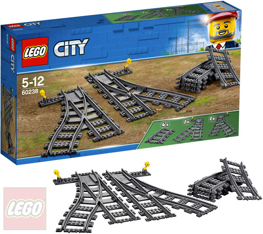 LEGO CITY Výhybky a zahnuté koleje doplněk k vláčkodráze 60238 STAVEBNICE