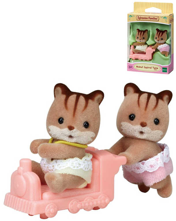 Sylvanian Families Oříškové veverky dvojčata herní set 2 figurky + mašinka