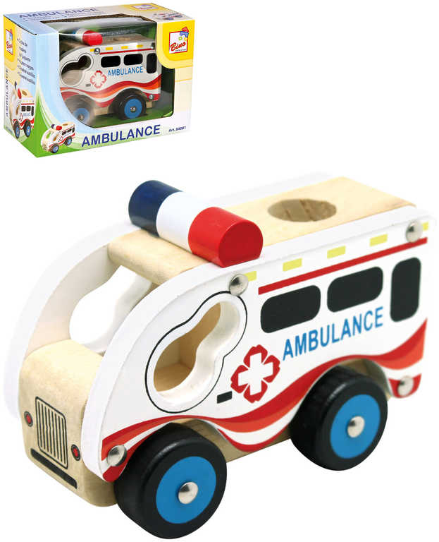 BINO DŘEVO Auto baby ambulance sanitka volný chod *DŘEVĚNÉ HRAČKY*