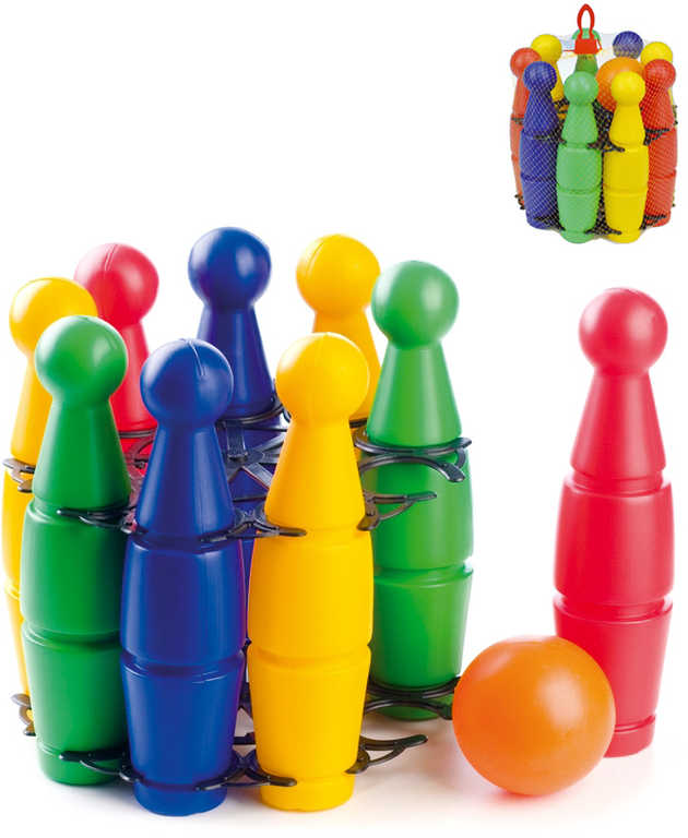 MAD Hra baby kuželky plastové 23cm set 9ks barevné v síťce