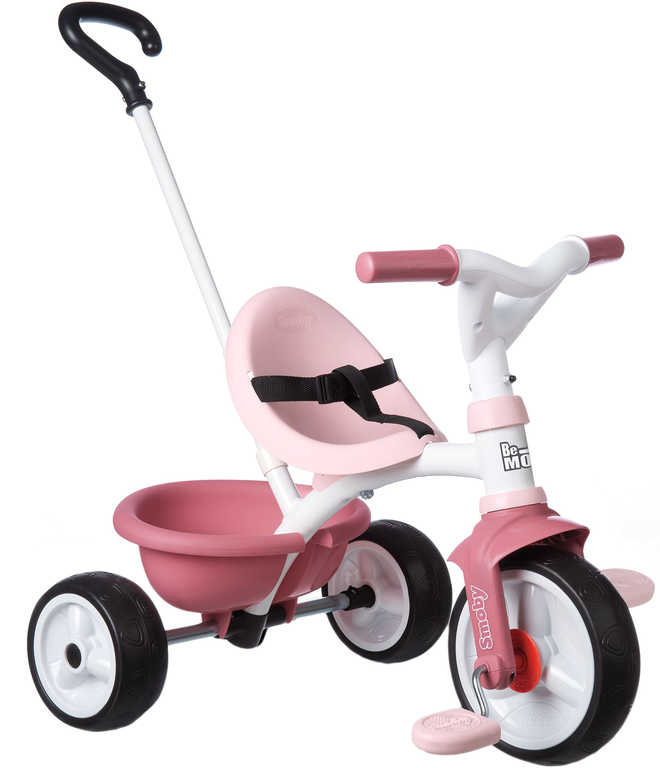 SMOBY Baby tříkolka šlapací Be Move 68x52x52cm růžová s vodící tyčí 2v1