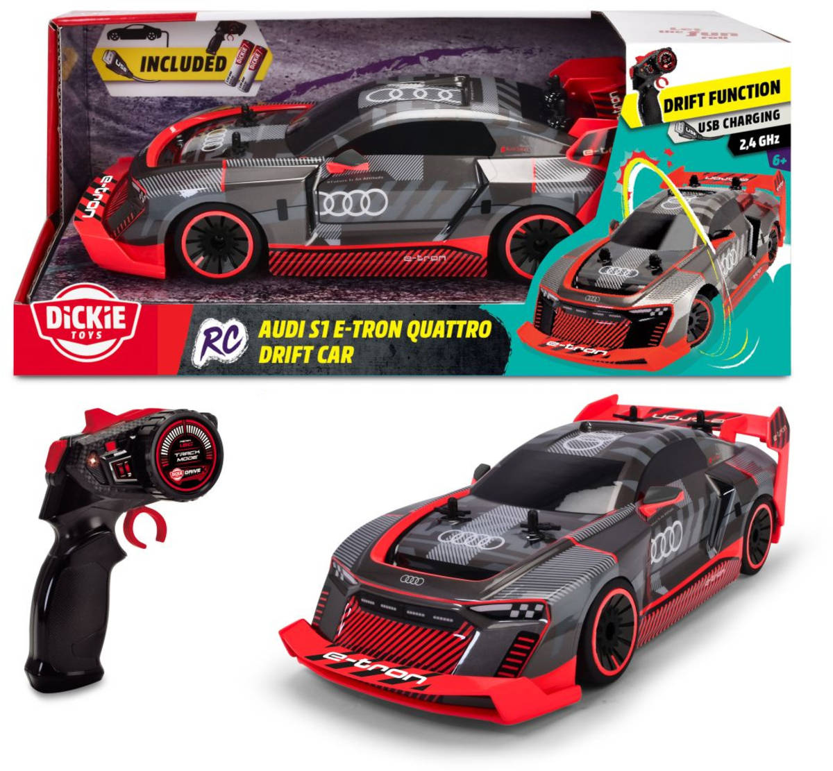 DICKIE RC Auto Audi S1 E-Tron Quattro na vysílačku 2,4GHz Turbo na baterie