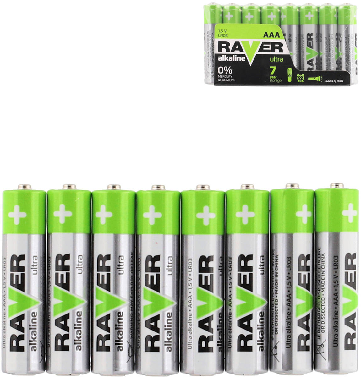 Baterie RAVER LR03/AAA Alkaline Ultra 1,5V set 8ks ve fólii