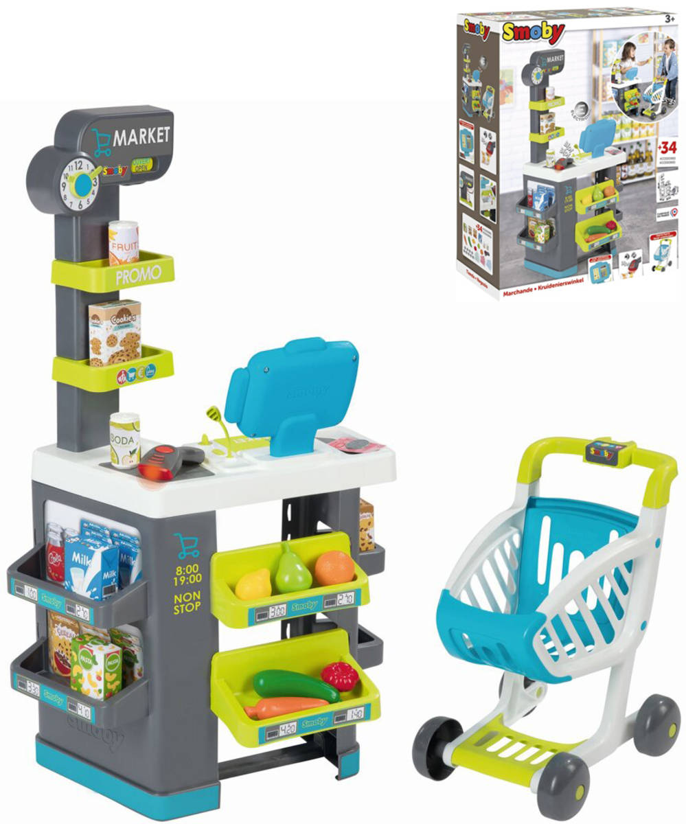 SMOBY Supermarket set pokladna elektronická s vozíkem na baterie Světlo Zvuk