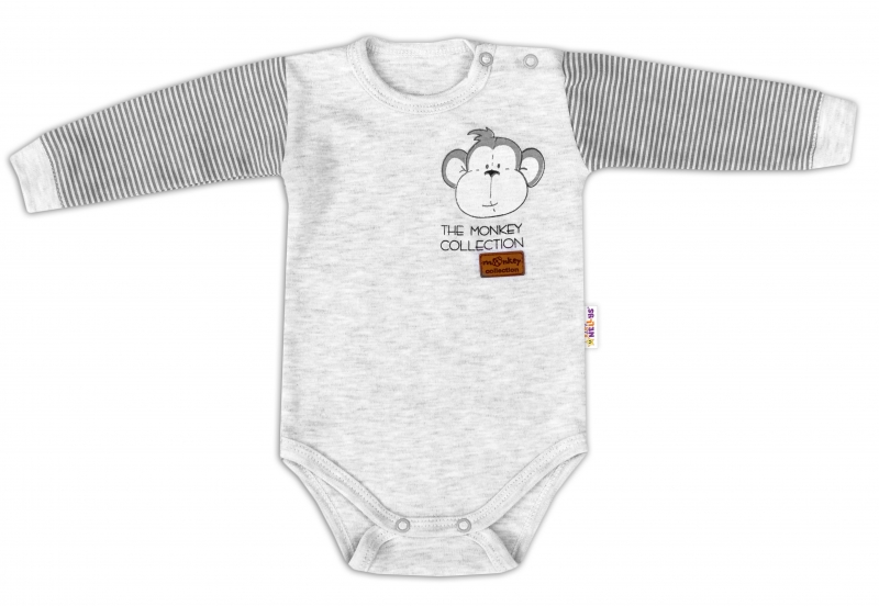 Baby Nellys Body dlouhý rukáv Monkey - sv. šedý melírek Velikost koj. oblečení: 86 (12-18m)