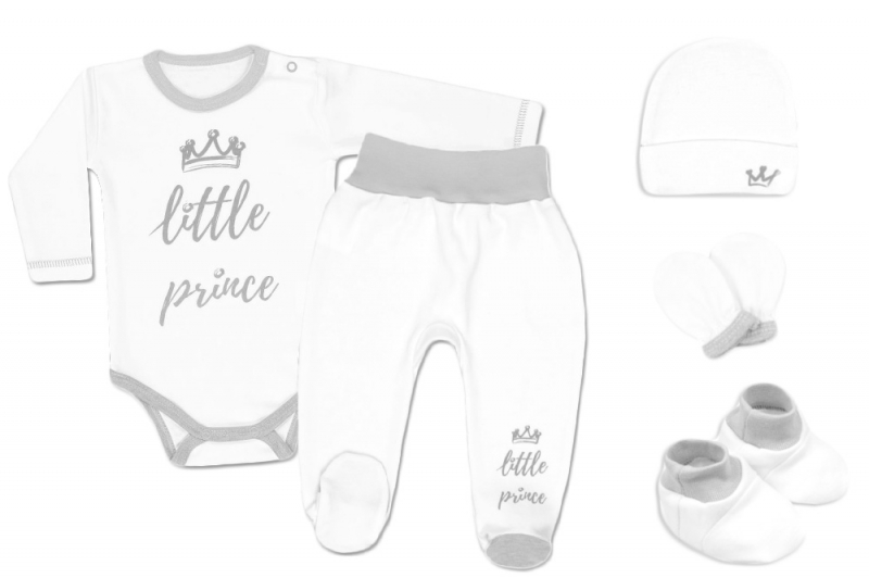 5-ti dílná soupravička do porodnice Little Prince - bílá Velikost koj. oblečení: 56 (1-2m)
