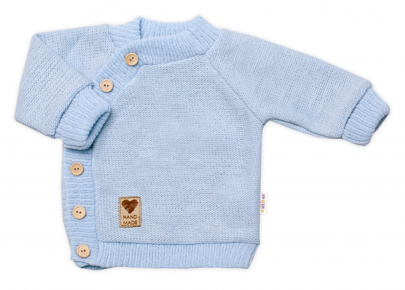 Dětský pletený svetřík s knoflíčky, zap. bokem, Hand Made Baby Nellys, modrý Velikost koj. oblečení: 80-86 (12-18m)