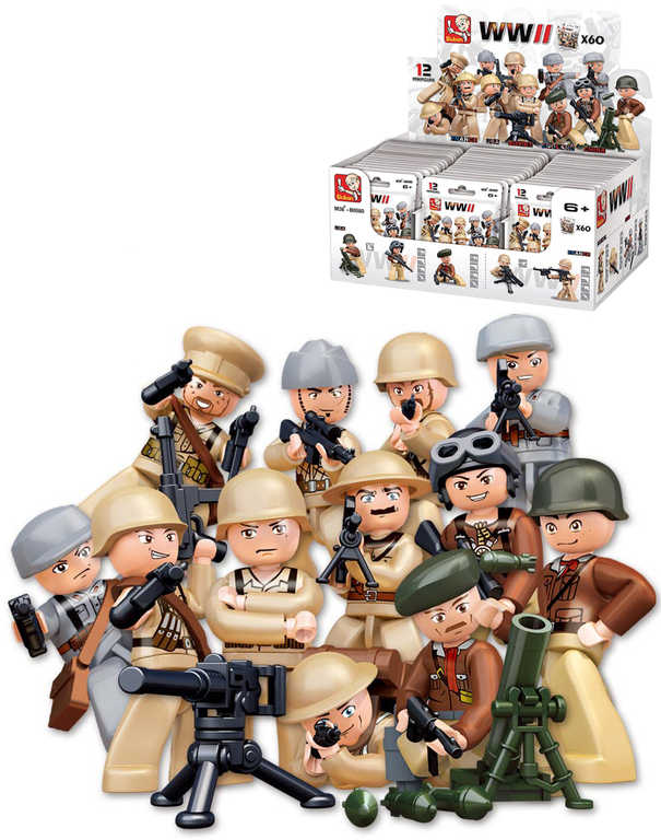 SLUBAN ARMY WWII Mini figurka voják 12 druhů set s doplňky ke stavebnici plast