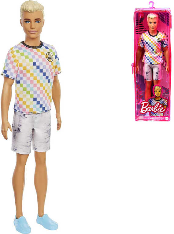 MATTEL BRB Barbie panák model Ken kostkované tričko a kraťasy