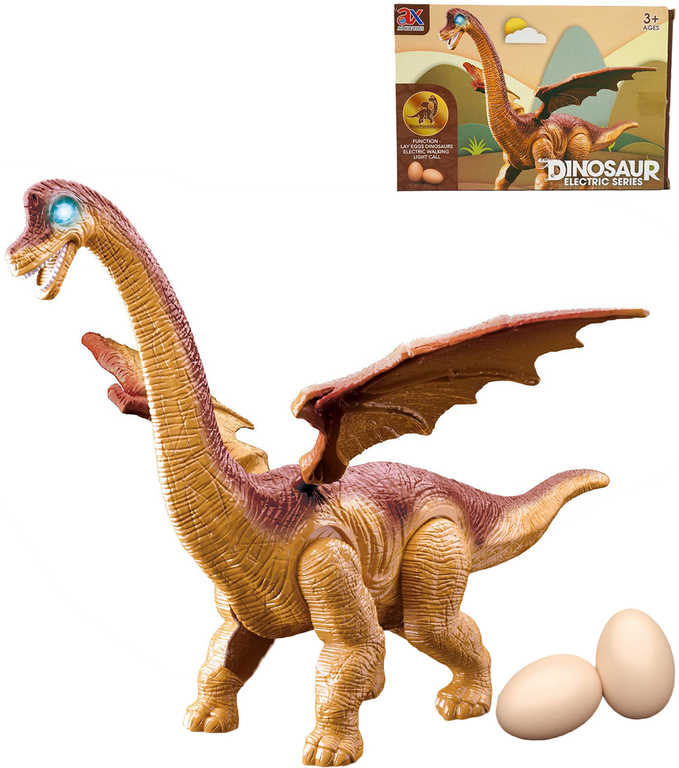 MAC TOYS Dinosaurus chodící 45cm klade vejce na baterie Světlo Zvuk